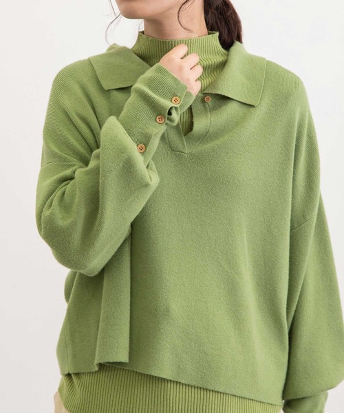 POU DOU DOU（プードゥドゥ）の「襟付きショート丈プルオーバーニット（ニット/セーター・レディース・ブラック/ブラウン/グリーン・3）」の9枚目の写真