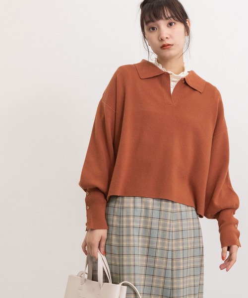 POU DOU DOU（プードゥドゥ）の「襟付きショート丈プルオーバーニット（ニット/セーター・レディース・ブラック/ブラウン/グリーン・3）」の13枚目の写真