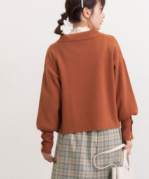 POU DOU DOU（プードゥドゥ）の「襟付きショート丈プルオーバーニット（ニット/セーター・レディース・ブラック/ブラウン/グリーン・3）」の14枚目の写真