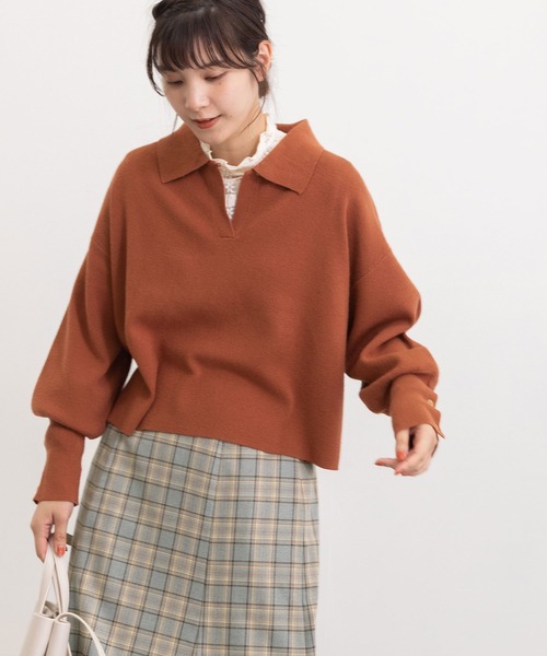 POU DOU DOU（プードゥドゥ）の「襟付きショート丈プルオーバーニット（ニット/セーター・レディース・ブラック/ブラウン/グリーン・3）」の15枚目の写真