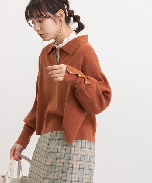 POU DOU DOU（プードゥドゥ）の「襟付きショート丈プルオーバーニット（ニット/セーター・レディース・ブラック/ブラウン/グリーン・3）」の16枚目の写真