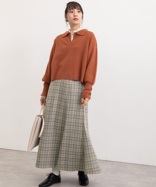 POU DOU DOU（プードゥドゥ）の「襟付きショート丈プルオーバーニット（ニット/セーター・レディース・ブラック/ブラウン/グリーン・3）」の18枚目の写真