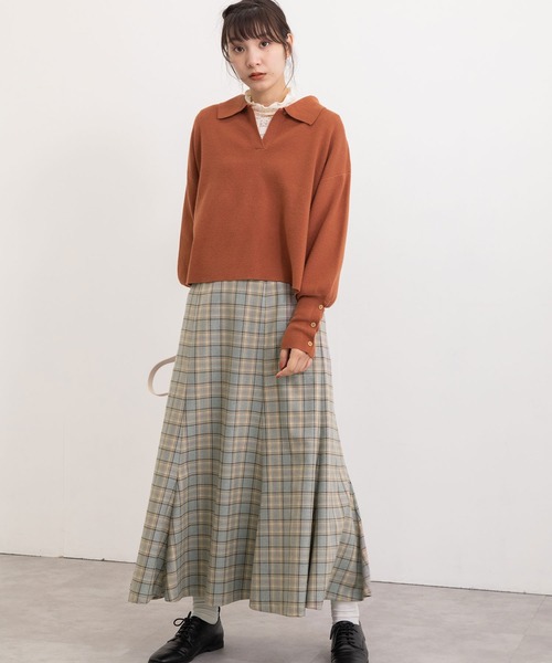 POU DOU DOU（プードゥドゥ）の「襟付きショート丈プルオーバーニット（ニット/セーター・レディース・ブラック/ブラウン/グリーン・3）」の20枚目の写真