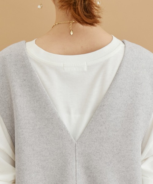 ROPE' PICNIC（ロペピクニック）の「ジャージメルトンVネックジャンパースカート（ジャンパースカート・レディース・チャコールグレー/ベージュ/グレー系その他・38/36）」の4枚目の写真