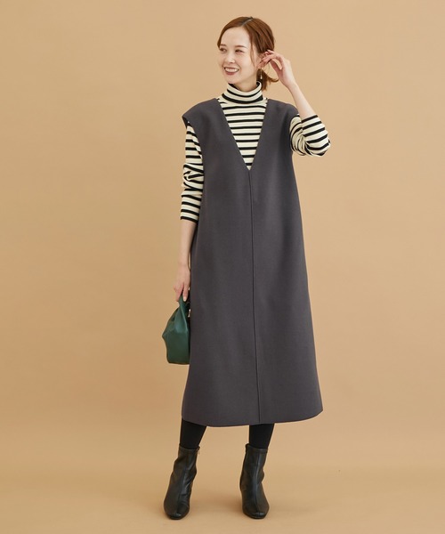 ROPE' PICNIC（ロペピクニック）の「ジャージメルトンVネックジャンパースカート（ジャンパースカート・レディース・チャコールグレー/ベージュ/グレー系その他・38/36）」の21枚目の写真