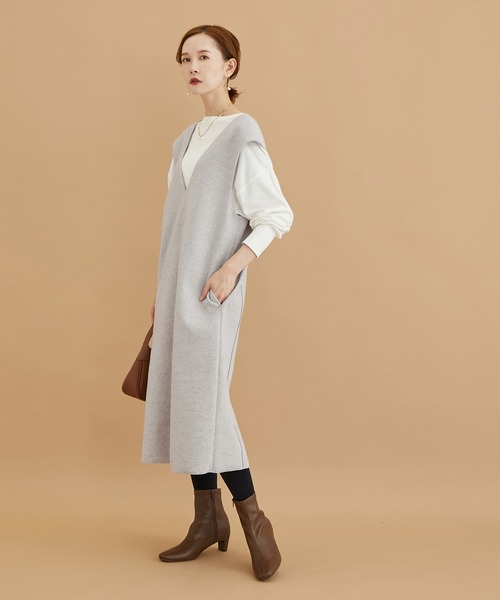ROPE' PICNIC（ロペピクニック）の「ジャージメルトンVネックジャンパースカート（ジャンパースカート・レディース・チャコールグレー/ベージュ/グレー系その他・38/36）」の9枚目の写真