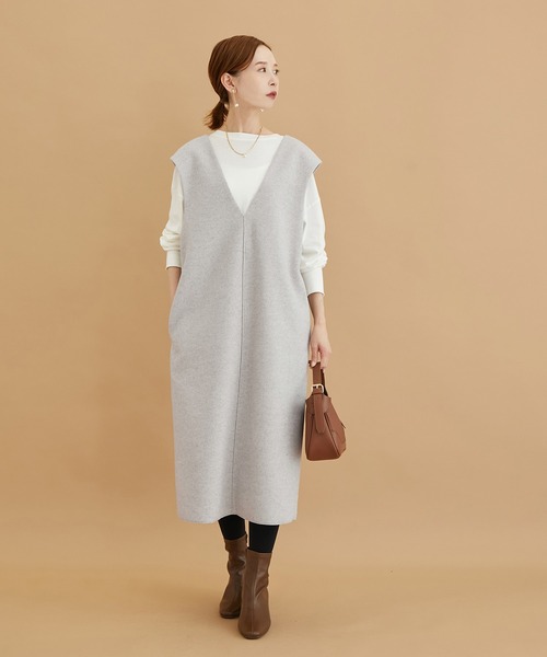 ROPE' PICNIC（ロペピクニック）の「ジャージメルトンVネックジャンパースカート（ジャンパースカート・レディース・チャコールグレー/ベージュ/グレー系その他・38/36）」の11枚目の写真