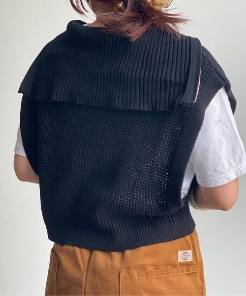 CPCM(シーピーシーエム)の「ワッフルニットハーフジップショートプルオーバー(ニット/セーター・レディース・ブラック/オレンジ/オフホワイト/グリーン・FREE)」の19枚目の写真