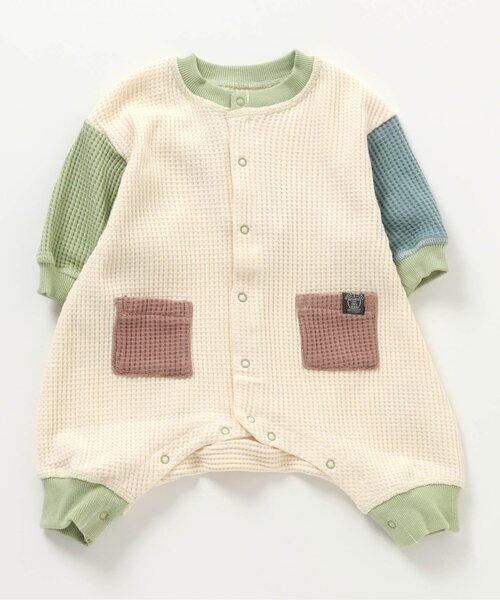 BREEZE（ブリーズ）の「ワッフルカバーオール（ロンパース・キッズ・サックスブルー/チャコール/オフホワイト/グリーン・80/70/60）」の2枚目の写真