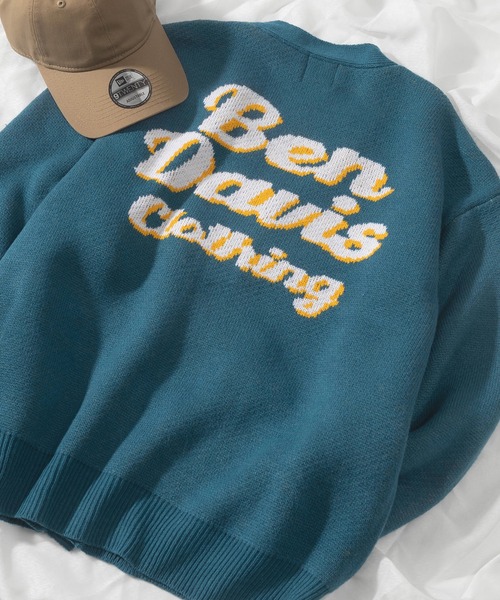 BEN DAVIS（ベンデイビス）の「【BEN　DAVIS/ベンデイビス】ワンポイント ロゴ バック刺繍 ジャガードニット カーディガン/ビッグシルエット（カーディガン/ボレロ・レディース・イエロー/ブルーグリーン/ブラック/グリーン・L/XL/M）」の3枚目の写真