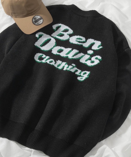 BEN DAVIS（ベンデイビス）の「【BEN　DAVIS/ベンデイビス】ワンポイント ロゴ バック刺繍 ジャガードニット カーディガン/ビッグシルエット（カーディガン/ボレロ・レディース・イエロー/ブルーグリーン/ブラック/グリーン・L/XL/M）」の2枚目の写真