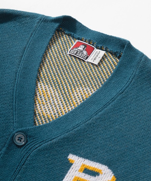 BEN DAVIS（ベンデイビス）の「【BEN　DAVIS/ベンデイビス】ワンポイント ロゴ バック刺繍 ジャガードニット カーディガン/ビッグシルエット（カーディガン/ボレロ・レディース・イエロー/ブルーグリーン/ブラック/グリーン・L/XL/M）」の7枚目の写真