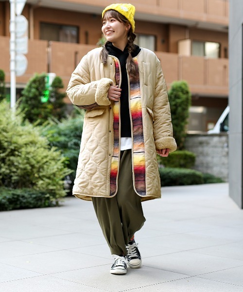 チチカカ（チチカカ）の「【ユニセックス】ジャガード×キルトコンビコート（ノーカラーコート・レディース・ブラック/ベージュ・FREE）」の6枚目の写真