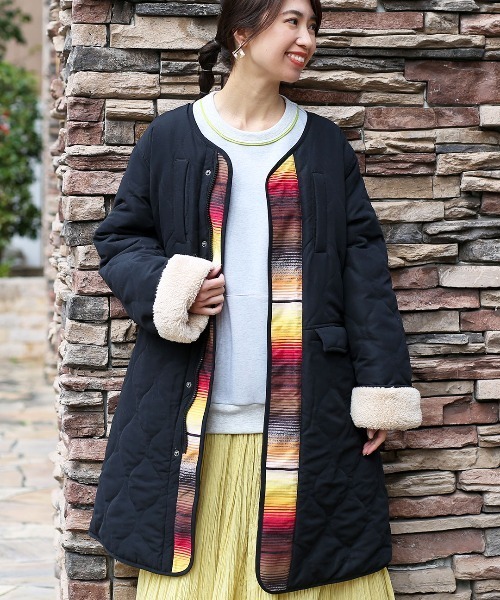 チチカカ（チチカカ）の「【ユニセックス】ジャガード×キルトコンビコート（ノーカラーコート・レディース・ブラック/ベージュ・FREE）」の16枚目の写真