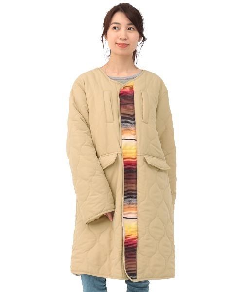 チチカカ（チチカカ）の「【ユニセックス】ジャガード×キルトコンビコート（ノーカラーコート・レディース・ブラック/ベージュ・FREE）」の10枚目の写真