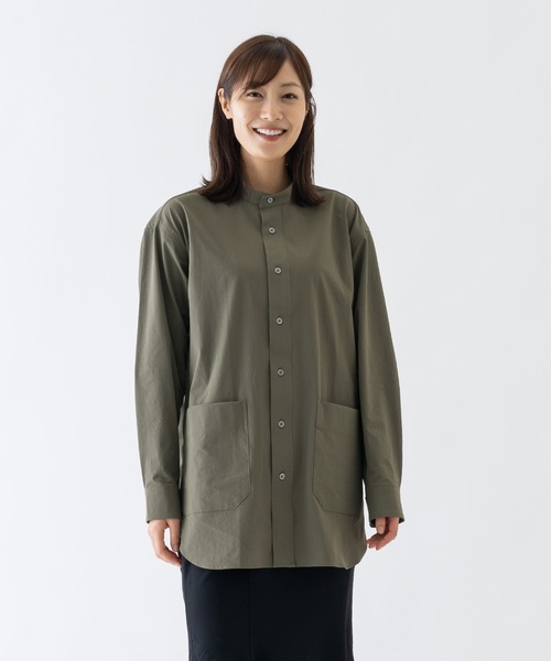 BRICK & SONS（ブリックアンドサンズ）の「CORDURAリップストップ リラックスバンドカラーシャツ＜カーキグリーン＞（シャツ/ブラウス・メンズ・カーキ・LL/S/M/L/XS）」の6枚目の写真