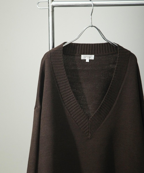 NILWAY（ニルウェイ）の「Vネックリブニットルーズプルオーバー/セットアップ着用可能（ニット/セーター・メンズ・ブラック/ダークブラウン/チャコール・MEDIUM/LARGE）」の8枚目の写真