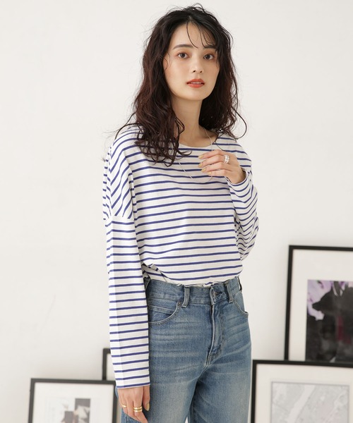 NANO universe(ナノユニバース)の「LB.04/WEB限定 ボーダーワイドドロップトップス(Tシャツ/カットソー・レディース・ブラック/ブラウン/グレー系その他4/ネイビー/オフホワイト/ブルー・FREE)」の19枚目の写真