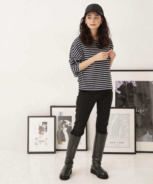 NANO universe(ナノユニバース)の「LB.04/WEB限定 ボーダーワイドドロップトップス(Tシャツ/カットソー・レディース・ブラック/ブラウン/グレー系その他4/ネイビー/オフホワイト/ブルー・FREE)」の7枚目の写真