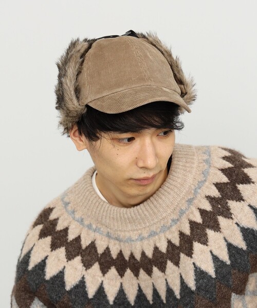 BEAMS HEART（ビームスハート）の「イヤー ファー コーデュロイ キャップ【ユニセックス】（キャップ・メンズ・ベージュ/ブラック・ONE SIZE）」の7枚目の写真