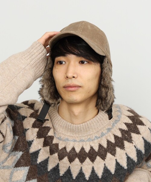 BEAMS HEART（ビームスハート）の「イヤー ファー コーデュロイ キャップ【ユニセックス】（キャップ・メンズ・ベージュ/ブラック・ONE SIZE）」の8枚目の写真