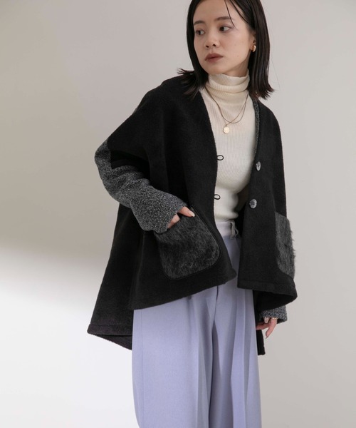 Eimee Law(エイミーロウ)の「オーバーサイズ ニットボアカーディガンジャケット(ノーカラージャケット・レディース・ブラック/アイボリー・38)」の14枚目の写真