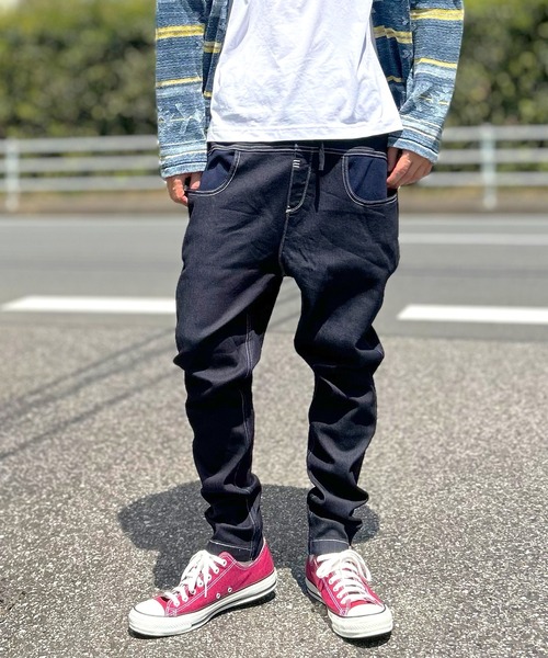 ジョガーパンツ デニム ストレッチ サルエルパンツ イージー