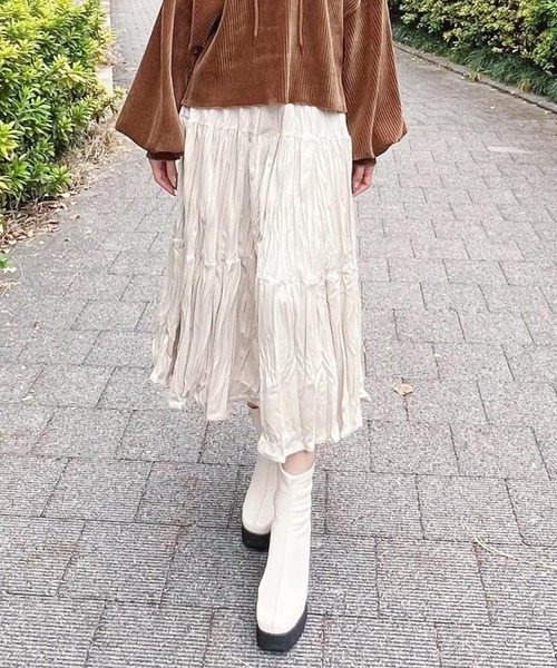 Figments（フィグメンツ）の「グロッシープリーツベロアスカート（スカート・レディース・アイボリー/ブラック・FREE）」の2枚目の写真