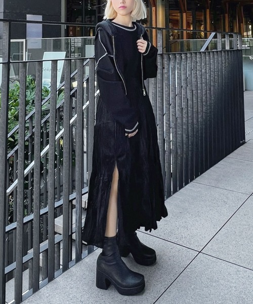 Figments（フィグメンツ）の「グロッシープリーツベロアスカート（スカート・レディース・アイボリー/ブラック・FREE）」の15枚目の写真