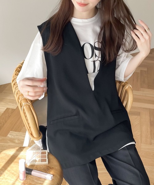 RIRIYANO(リリヤーノ)の「《RIRIYANO×クラシカルエルフコラボ》大人の格上げ。深めVネックベスト(セットアップ可)(ベスト・レディース・ベージュ/ブラック/チャコールグレー・LARGE/MEDIUM/SMALL/X-LARGE)」の14枚目の写真