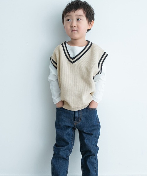URBAN RESEARCH DOORS（アーバンリサーチドアーズ）の「『親子リンク』Vネック片畦ニットベスト(KIDS)（ベスト・キッズ・ナチュラル・105/120/135）」の4枚目の写真