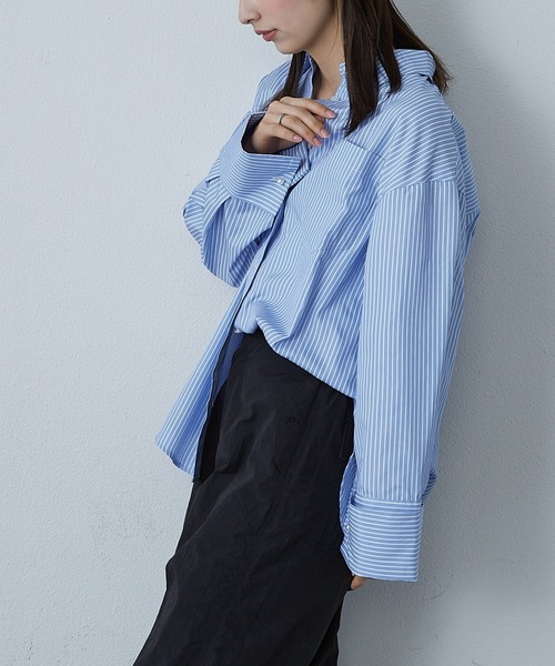 Shelly island（シェリーアイランド）の「袖パール釦シャツ（シャツ/ブラウス・レディース・ネイビー/ホワイト/ストライプ・M）」の21枚目の写真