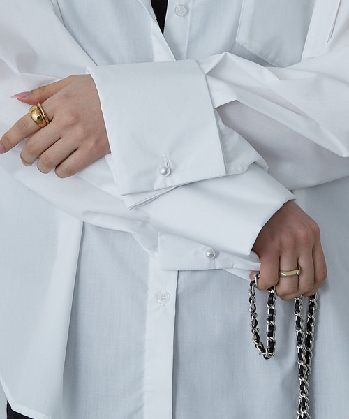 Shelly island（シェリーアイランド）の「袖パール釦シャツ（シャツ/ブラウス・レディース・ネイビー/ホワイト/ストライプ・M）」の8枚目の写真