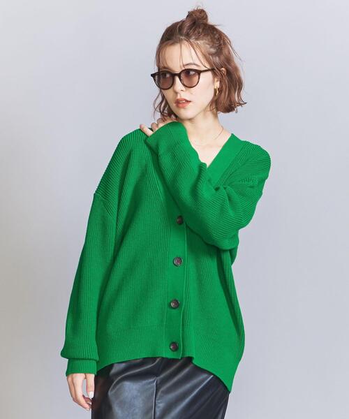 BEAUTY&YOUTH UNITED ARROWS(ビューティーアンドユースユナイテッドアローズ)の「オーバー Vネック 畦ニット カーディガン -ウォッシャブル-(カーディガン/ボレロ・レディース・クリーム/ネイビー/ケリー・FREE)」の9枚目の写真