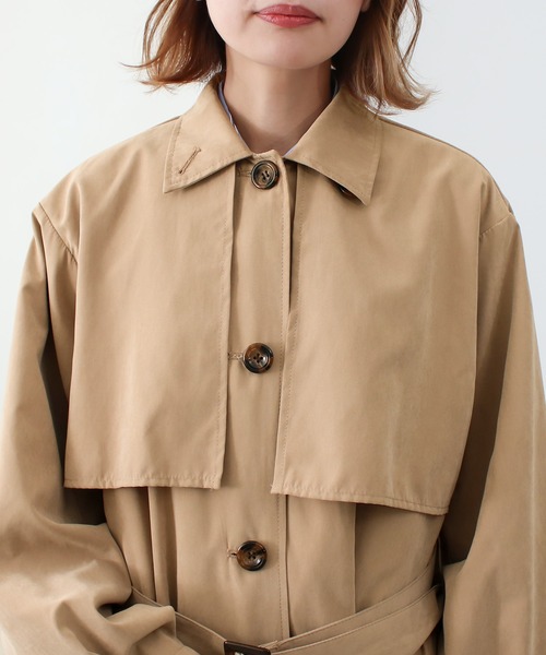 Social GIRL（ソーシャルガール）の「2WAY ロングトレンチコート ステンカラーコート スタンドカラーコート（トレンチコート・レディース・グレイッシュベージュ/サンドベージュ/マスタード/ベージュ/ネイビー・L/M）」の14枚目の写真