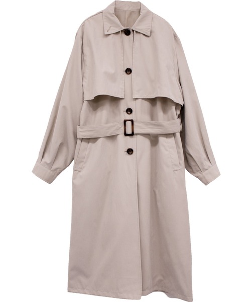 Social GIRL（ソーシャルガール）の「2WAY ロングトレンチコート ステンカラーコート スタンドカラーコート（トレンチコート・レディース・グレイッシュベージュ/サンドベージュ/マスタード/ベージュ/ネイビー・L/M）」の6枚目の写真