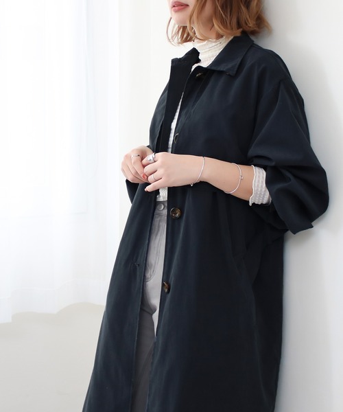 Social GIRL（ソーシャルガール）の「2WAY ロングトレンチコート ステンカラーコート スタンドカラーコート（トレンチコート・レディース・グレイッシュベージュ/サンドベージュ/マスタード/ベージュ/ネイビー・L/M）」の7枚目の写真