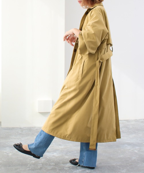 Social GIRL（ソーシャルガール）の「2WAY ロングトレンチコート ステンカラーコート スタンドカラーコート（トレンチコート・レディース・グレイッシュベージュ/サンドベージュ/マスタード/ベージュ/ネイビー・L/M）」の9枚目の写真