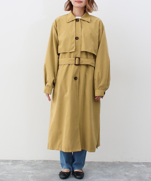 Social GIRL（ソーシャルガール）の「2WAY ロングトレンチコート ステンカラーコート スタンドカラーコート（トレンチコート・レディース・グレイッシュベージュ/サンドベージュ/マスタード/ベージュ/ネイビー・L/M）」の21枚目の写真