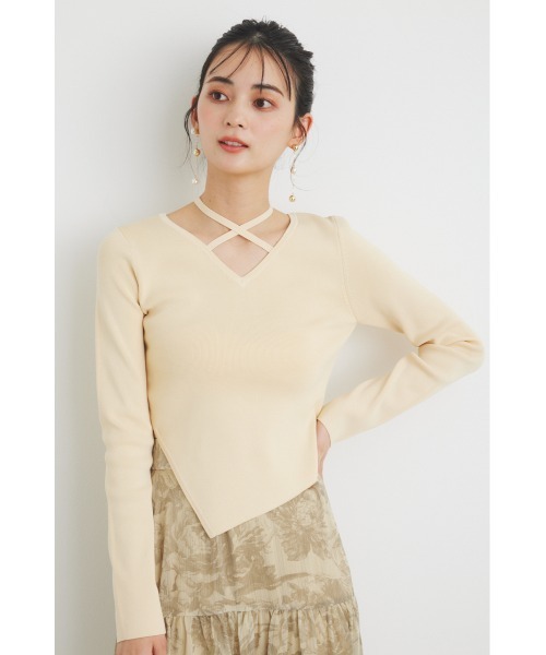 rienda(リエンダ)の「アシンメトリーストリングニットトップス(ニット/セーター・レディース・ライトブルー/ライトイエロー/ライトブラウン/ブラック・FREE)」の4枚目の写真