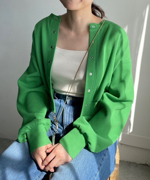 LOWRYS FARM（ローリーズファーム）の「カットカーディガンＬＳ　191163（カーディガン/ボレロ・レディース・グレー/ブラック/アイボリー/グリーン・FREE）」の4枚目の写真