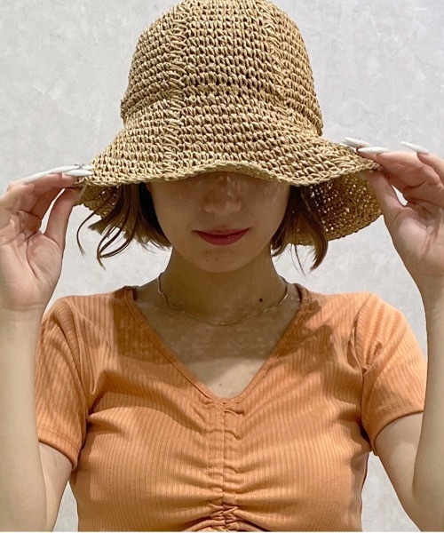 one wayザッカ（ワンウェイザッカ）の「ペーパーチューリップハット（ハット・レディース・ベージュ/ライトブラウン・FREE）」の4枚目の写真