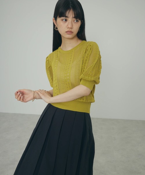 armonia（アルモニーア）の「a.透かし柄ニットプルオーバー（ニット/セーター・レディース・オフホワイト/ブラック/ライム・FREE）」の3枚目の写真