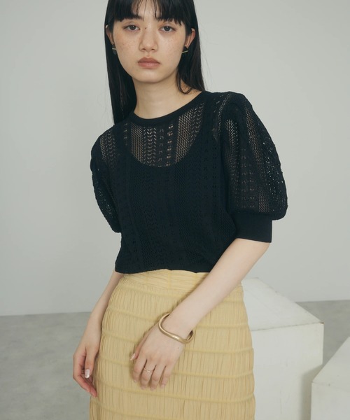 armonia（アルモニーア）の「a.透かし柄ニットプルオーバー（ニット/セーター・レディース・オフホワイト/ブラック/ライム・FREE）」の2枚目の写真