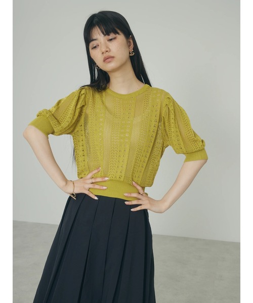 armonia（アルモニーア）の「a.透かし柄ニットプルオーバー（ニット/セーター・レディース・オフホワイト/ブラック/ライム・FREE）」の6枚目の写真