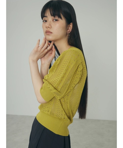 armonia（アルモニーア）の「a.透かし柄ニットプルオーバー（ニット/セーター・レディース・オフホワイト/ブラック/ライム・FREE）」の7枚目の写真