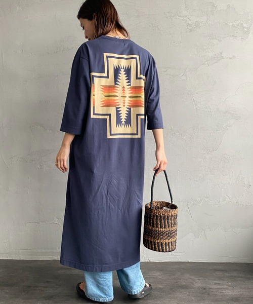 PENDLETON（ペンドルトン）の「[PENDLETON/ペンドルトン] バックプリント 7分袖カットソーワンピース（ワンピース・レディース・オフホワイト/オートミール/ミント/ネイビー/ブラック・F）」の5枚目の写真