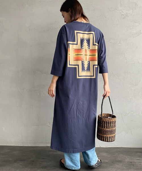 PENDLETON（ペンドルトン）の「[PENDLETON/ペンドルトン] バックプリント 7分袖カットソーワンピース（ワンピース・レディース・オフホワイト/オートミール/ミント/ネイビー/ブラック・F）」の18枚目の写真