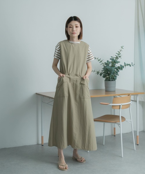 FORK&SPOON（フォークアンドスプーン）の「FORK&SPOON　ドローコードワンピース（ワンピース・レディース・ベージュ/ブラック・2/1）」の5枚目の写真