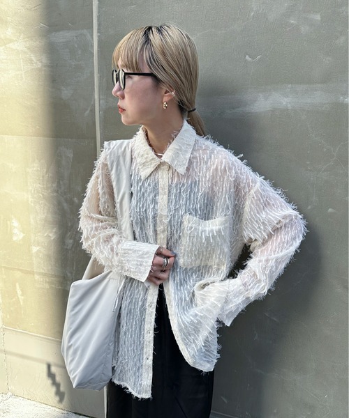 未使用 タグ付 近年モデル✨LIMI feu プリーツ シアーシャツ オーバー feepur（フェピュール）の「フェザーライクオーバーシアーシャツ